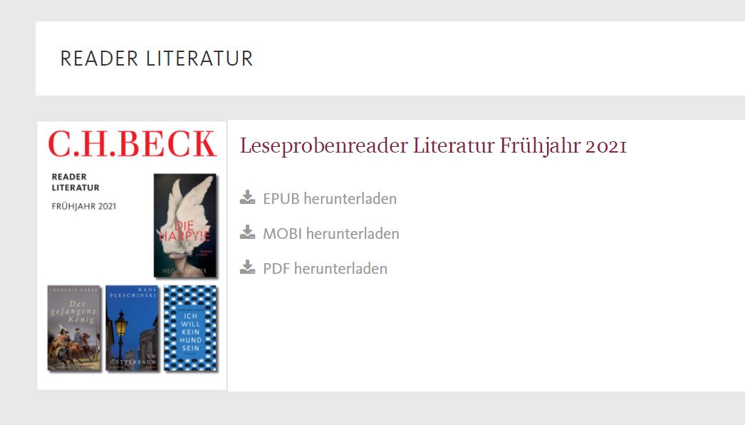 CHBeckLiteratur's tweet photo. Schon mal in das kommende Programm reinlesen? Kein Problem! Der Leseprobenreader Literatur Frühjahr 2021 ist online: https://t.co/ql4yRq3xLg #leseprobe #neuesprogramm #frühjahr2021 https://t.co/l9074bP4lr