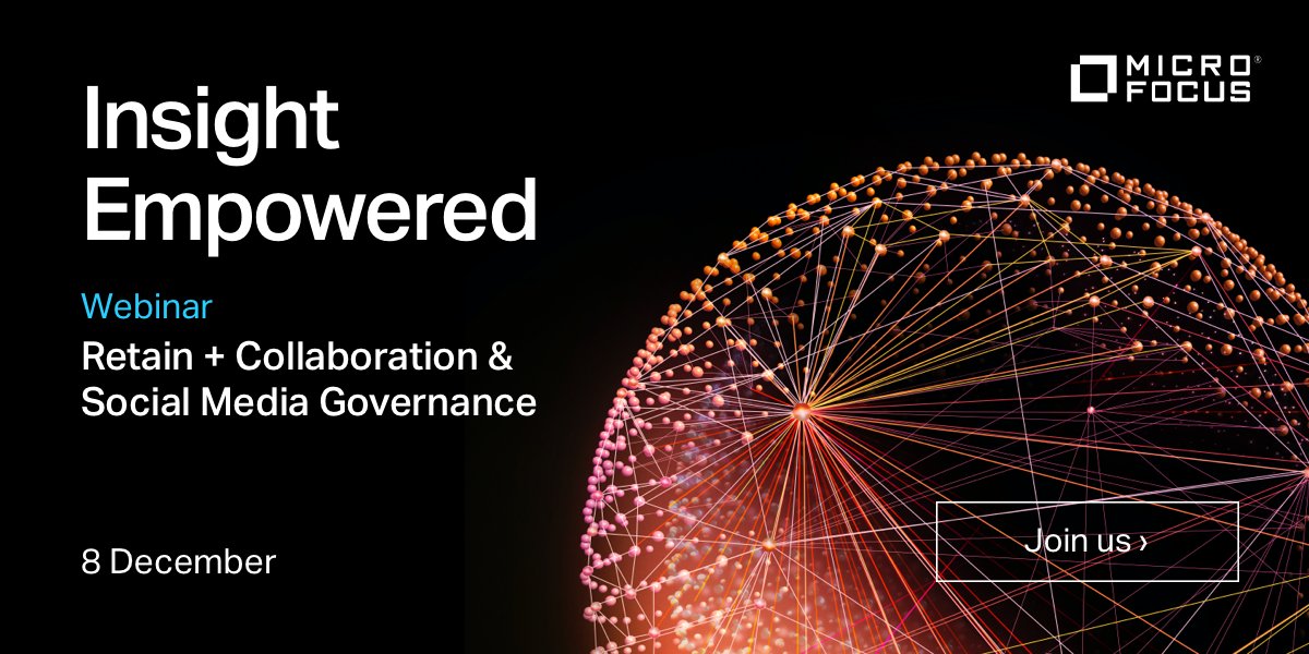Collaboration and social media tools are a business necessity these days - but how do you embrace their use without legal or financial implications? Join the @MicroFocusIMG team for this live webinar on December 8 to find out  bit.ly/33PAxkI #TeamMicroFocus