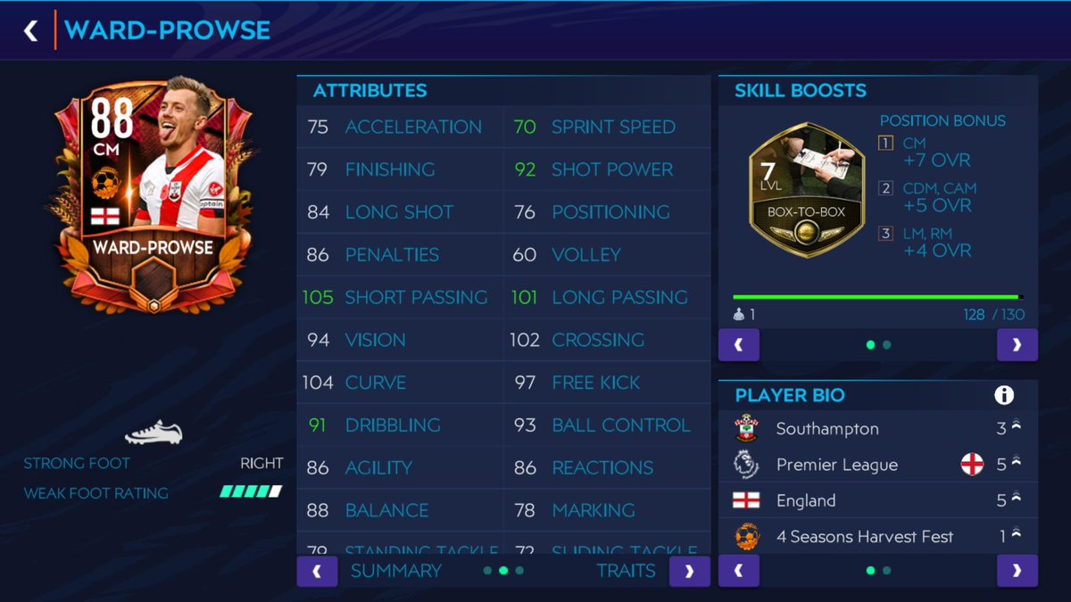 And CMs.. based on Passing+Shooting+Defending.. I'm happy to suggest Rabiot.. awesome boost for defending and not bad at shooting too.. his short passing is great.. and no wonder than Akpa ... what a card.. and the unknown beast is Ward.. I faced him in few matches.. And feel wow