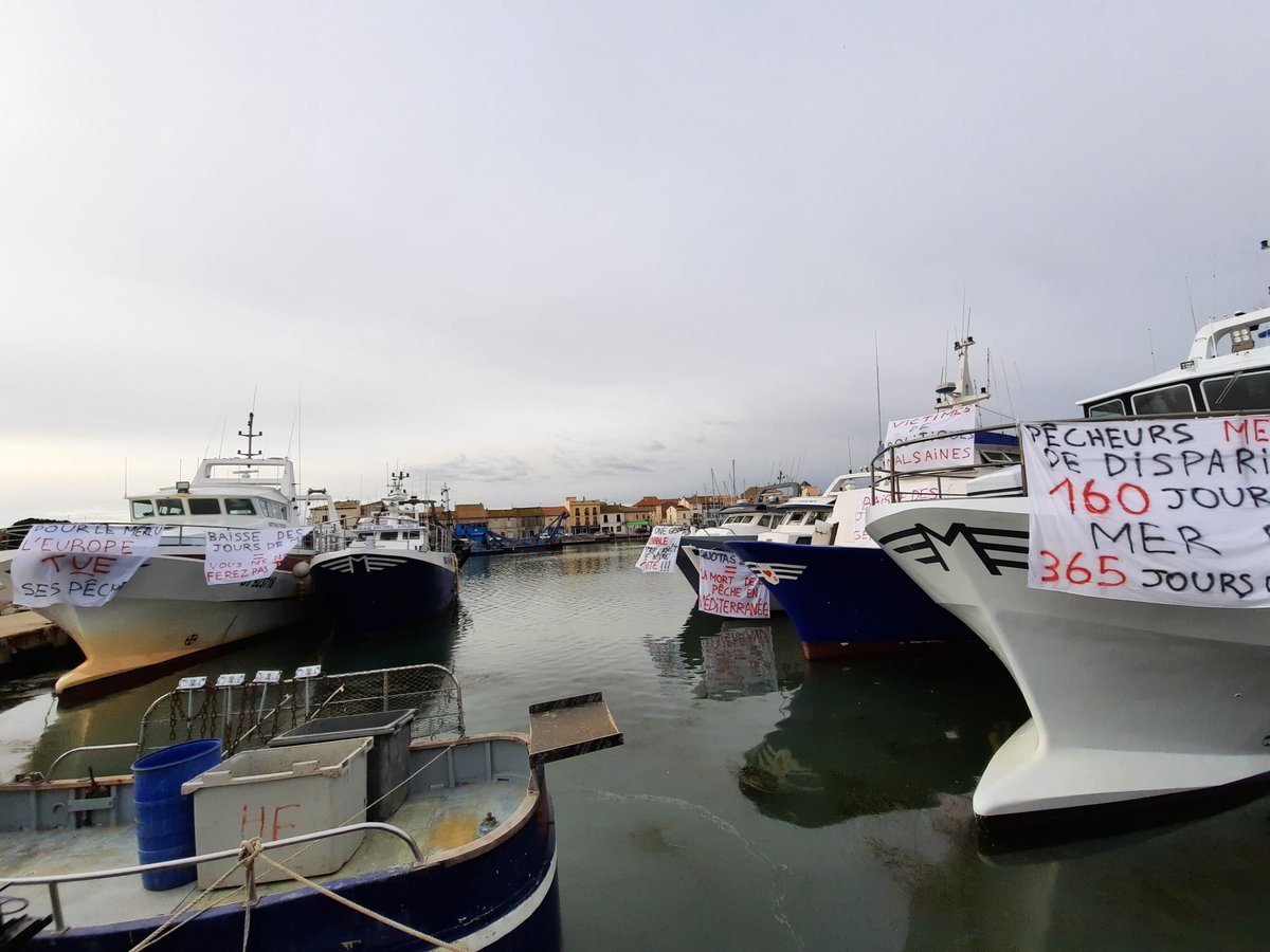 OPduSud's tweet photo. Les pêcheurs de Méditerranée mobilisés à Port-la-Nouvelle ce lundi.

https://t.co/Fn7MRYiJrT https://t.co/0gch1WjCLu