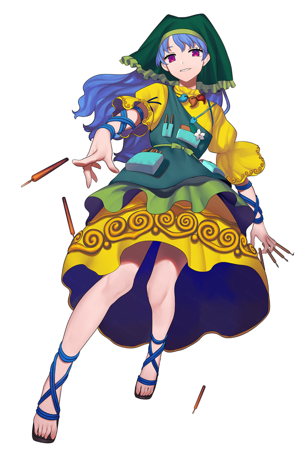 haniyasushin keiki 1girl solo yellow dress long hair dress blue hair white background  illustration images