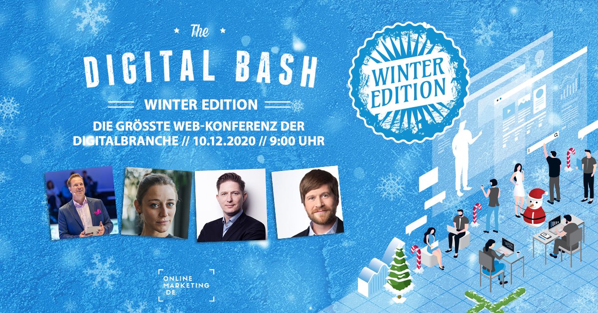 Hört, Hört ☝️ 🎅 Am Donnerstag findet der letzte Digital Bash im Jahr 2020 statt. Mit dabei: 
<a href="/Qualtrics/">Qualtrics</a> <a href="/yext/">Yext</a> @Sendinblue_de  und <a href="/tealium/">Tealium</a> 

👉 Hier geht's zur Anmeldung: digitalbash.de/winter-edition… 

#digitalbash20