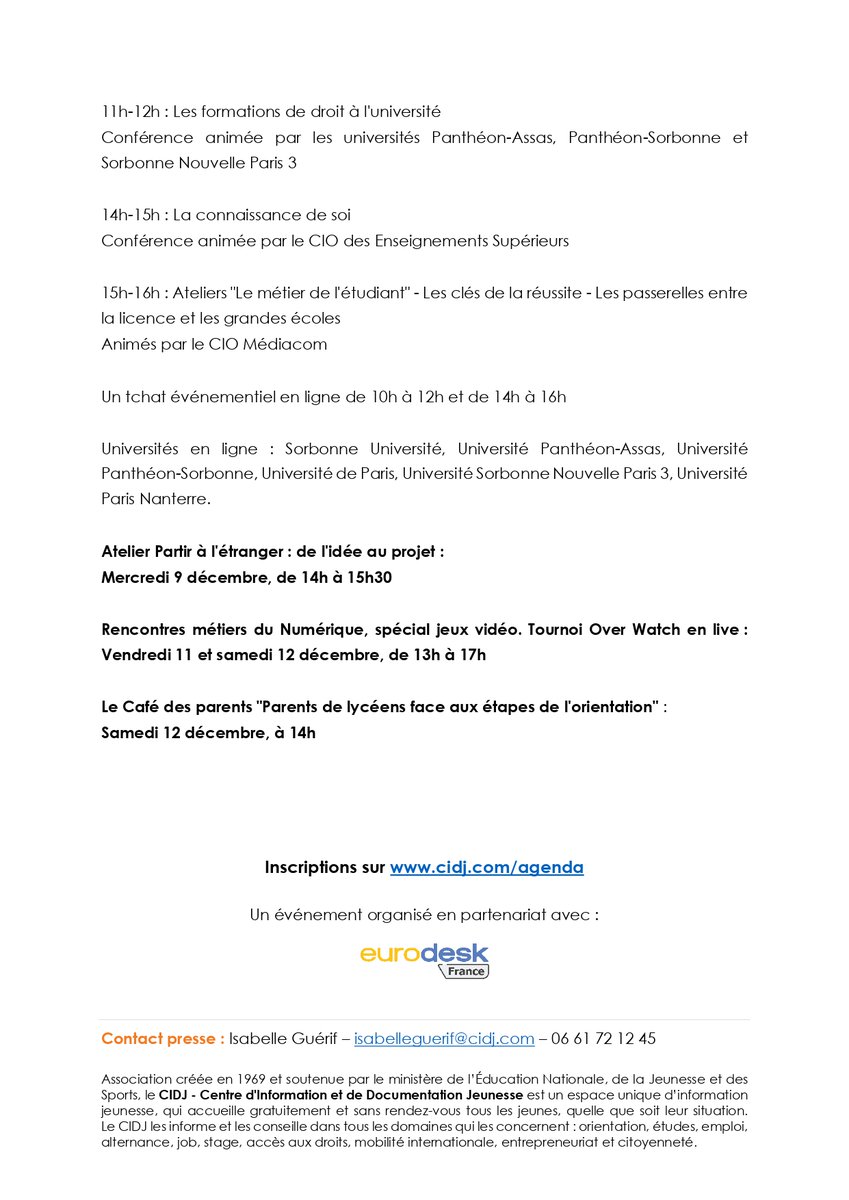 Le_CIDJ's tweet photo. 📰 [#Communiqué]

Des #ateliers, des #rencontres, un café des parents et un #tchat, le CIDJ invite #collégiens, #lycéens, #étudiants et leurs #parents à notre semaine de l'#orientation 100% en ligne. 
👉 https://t.co/LZQsFncSHE 👇 https://t.co/e4WTukTWoc