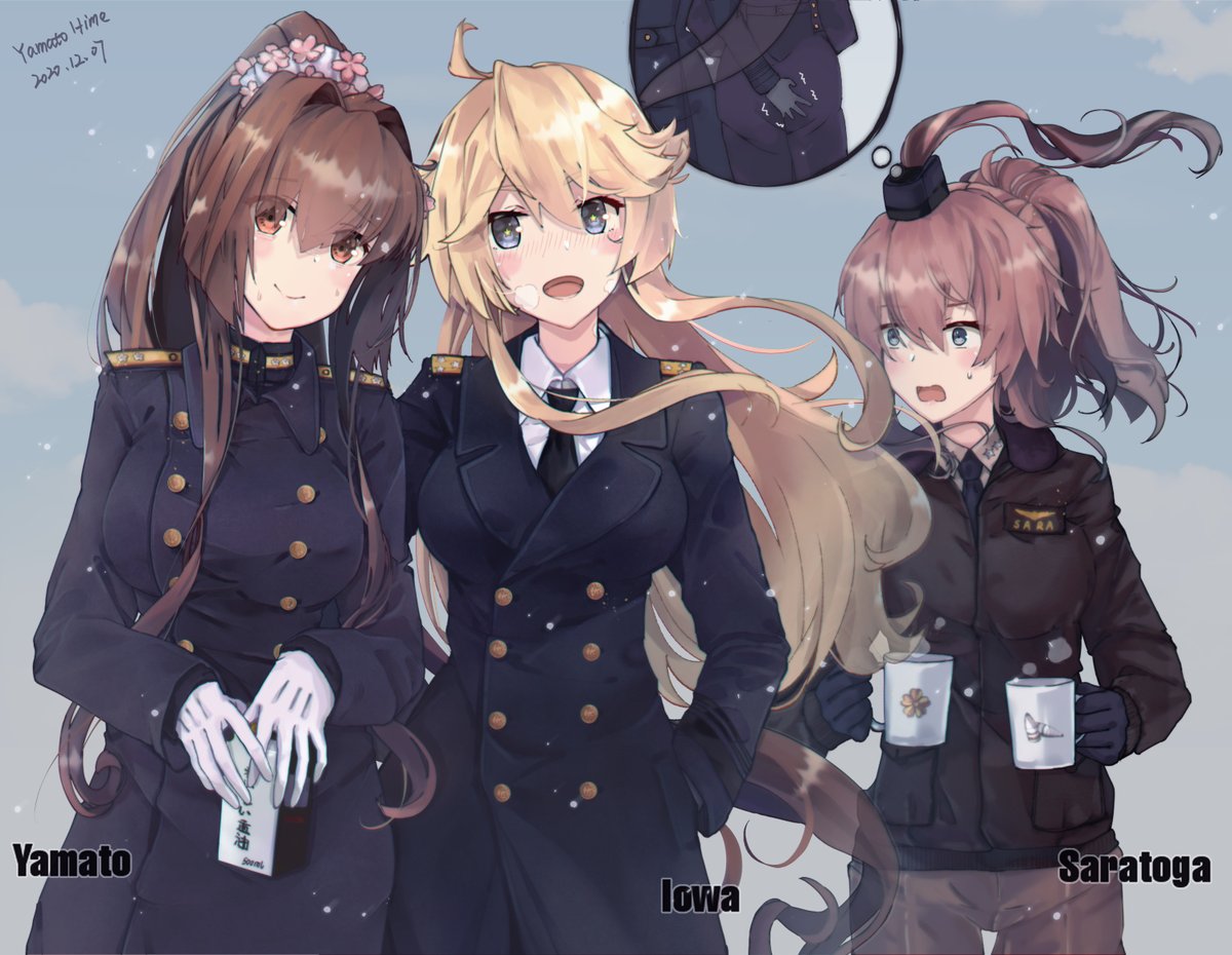 iowa (kancolle) ,yamato (kancolle) multiple girls 2girls blonde hair brown hair blue eyes military military uniform  illustration images