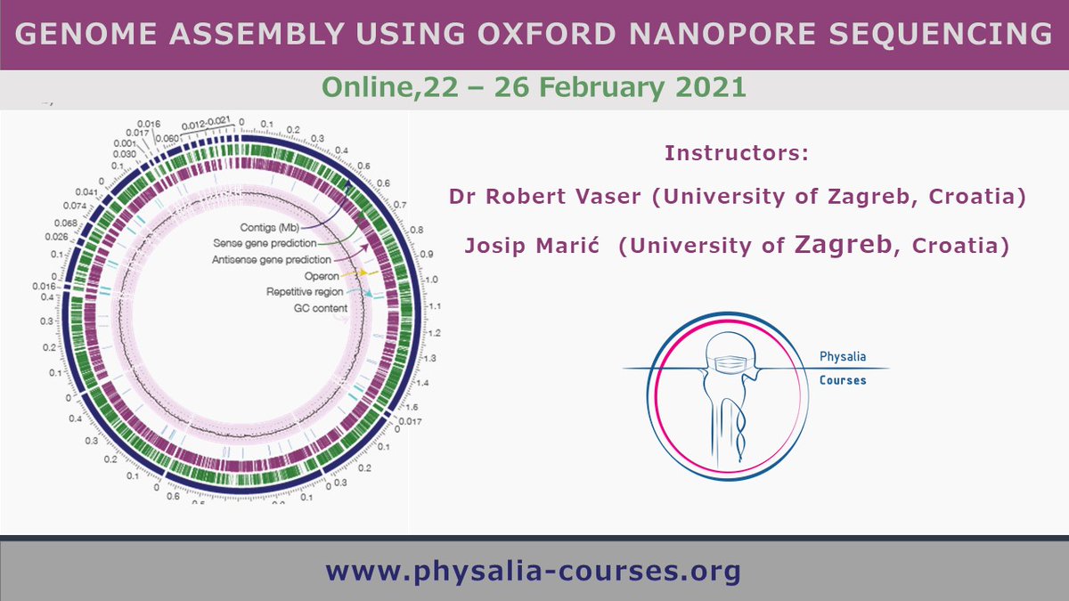 Interested in #GenomeAssembly using <a href="/nanopore/">Oxford Nanopore</a> data?

Still a few places on the second edition of our course with <a href="/robertvaser/">Robert Vaser</a> and @jmaricb (<a href="/msikic/">Mile Sikic</a> lab) in February (22-26).

Please check it out: physalia-courses.org/courses-worksh…