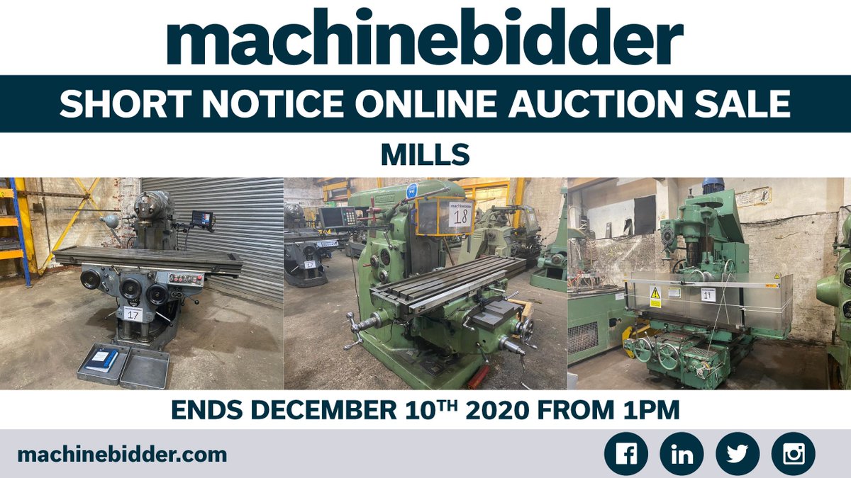 machinebidder's tweet photo. SHORT NOTICE ONLINE AUCTION SALE- VIEWING DAY TOMORROW: - Mills - to view, register and bid please see: https://t.co/1YtGon1B6B FREE LOADING TO FLATBED VEHICLES #machineauction #onlineauction #machinery #ukmfg #manufacturinguk #usedmachines #cnc #engineeringuk #machinebidder https://t.co/YTiFYEC3ro