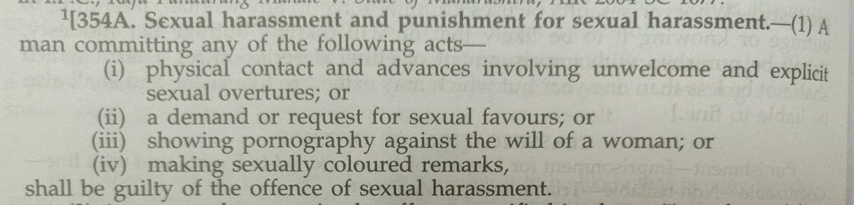 The police said- the FIR can be filed u/ Sections 354A (i), (ii) & (iv)- it reads as below. Please note that three of the sub-sections don't mention woman as the victim, but the accused has to be clearly a man. #nosgbv  #prajnya16days6/