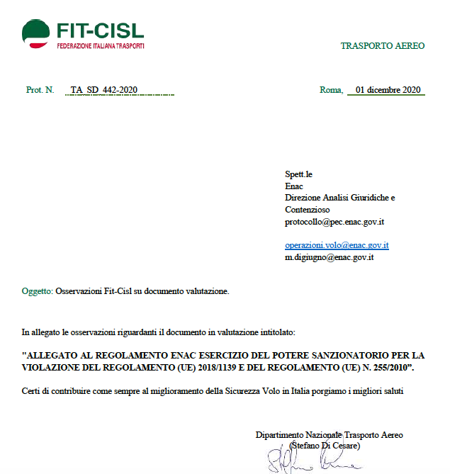 MarcelloBernab1's tweet image. FIT_CIsl ha inviato critiche osservazioni ad Enac sul Regolamento sanzionatorio che mina la #safety ed il concetto di #justculture. Va incentivato il #safetyreportingsystem per migliorare la #safety nel #trasportoaereo