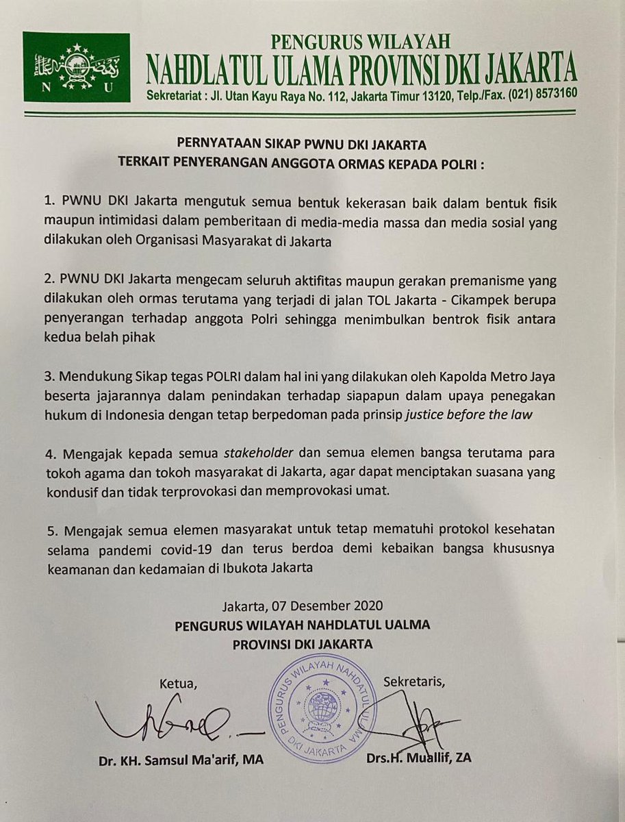 jagaNKRI__'s tweet image. Alhamdulillah, pengurus NU DKI Dukung sikap tegas polisi.
Terimakasih NU.💙
Bravo Polri.🌹