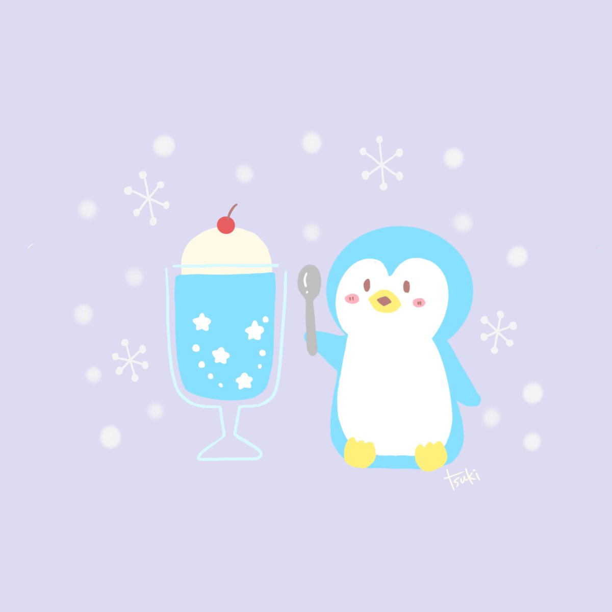 Tsuki 寒いときに食べるアイスは なかなか美味しいのだ イラスト イラスト好きな人と繋がりたい ゆるい絵 ゆるいイラスト ゆるかわ 癒し お絵描き フォローミー Illust クリームソーダ ペンギンイラスト