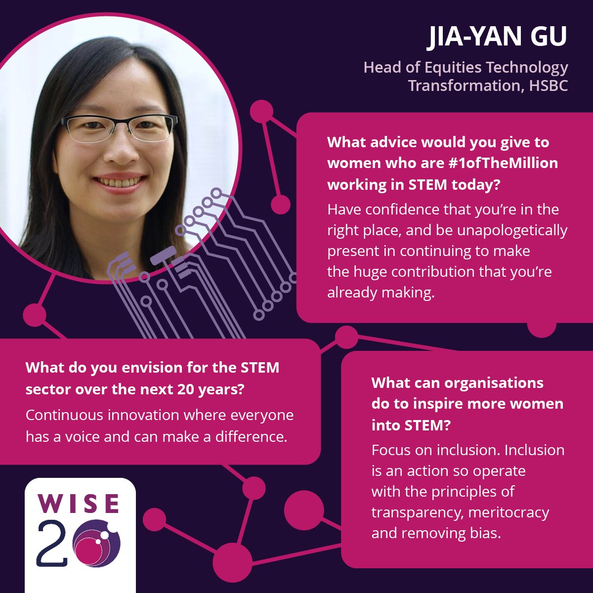 thewisecampaign's tweet photo. @schoolofnatura1 “Spend time discovering the true breadth of opportunities that this can lead to.”  

Our #WISEAwards2012 Excellence Award Winner, @jiayangu, on the advice she would give to anyone considering #STEM.

Meet Jia-Yan &amp; the rest of the WISE 20
https://t.co/lRBioYCqaq

#1ofTheMillion https://t.co/9BEt6saGKN