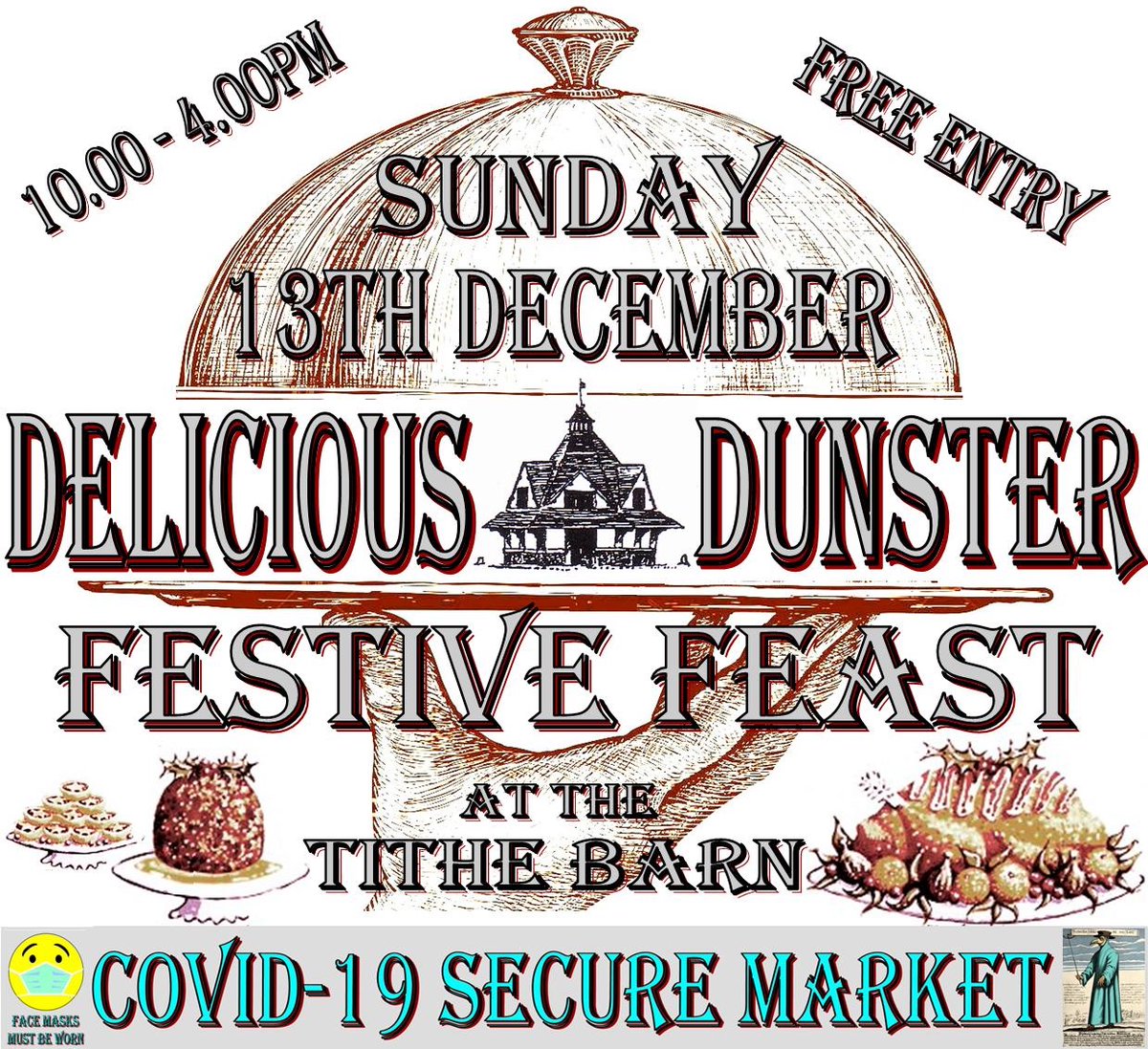 Something special is being served this #Sunday at Dunster's historic Tithe Barn. Make a date with #Dunster this December! #FoodMarket #FestiveFeast #Exmoor