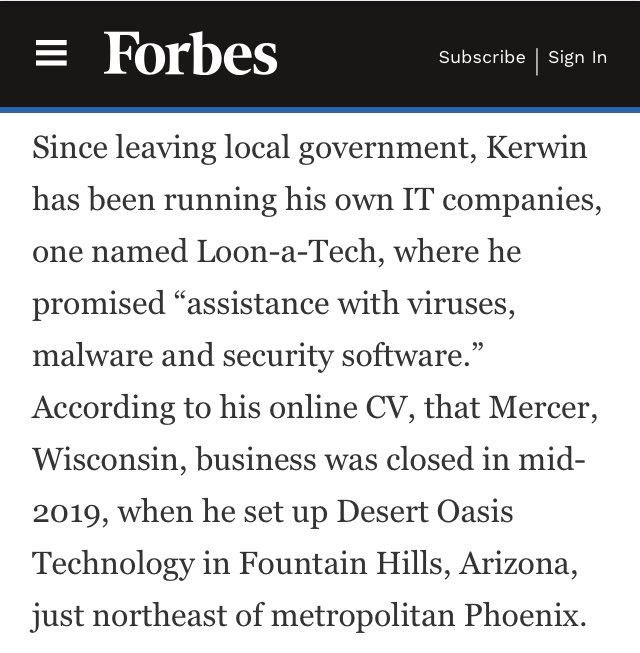 So he steps down and sets up his own IT services company in MERCER Wisconsin, closes that company in 2019 and then decides to get into the cybersecurity side of the business under Desert Oasis Tactical, during in a contentious election cycle? In Maricopa County?