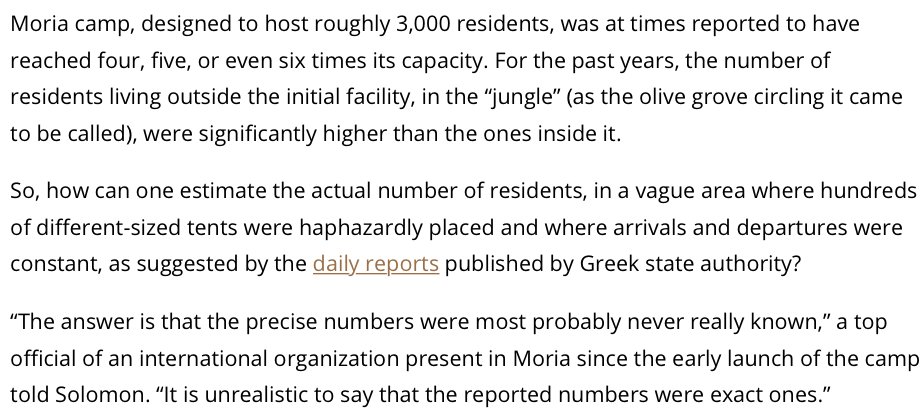 How does the Greek government count the population of the camps in the Aegean islands?“The answer is that the precise numbers were most probably never really known,” a top official of an international organization present in Moria since the early launch told  @Malichudis.