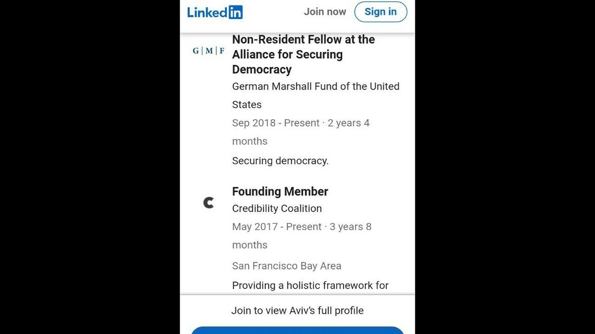 Ok let's bring our deep fake guy Aviv Ovadya back to the party now...Aviv was a founding member of Credibility Coalition and he's also a non-resident fellow at the Alliance for Securing Democracy