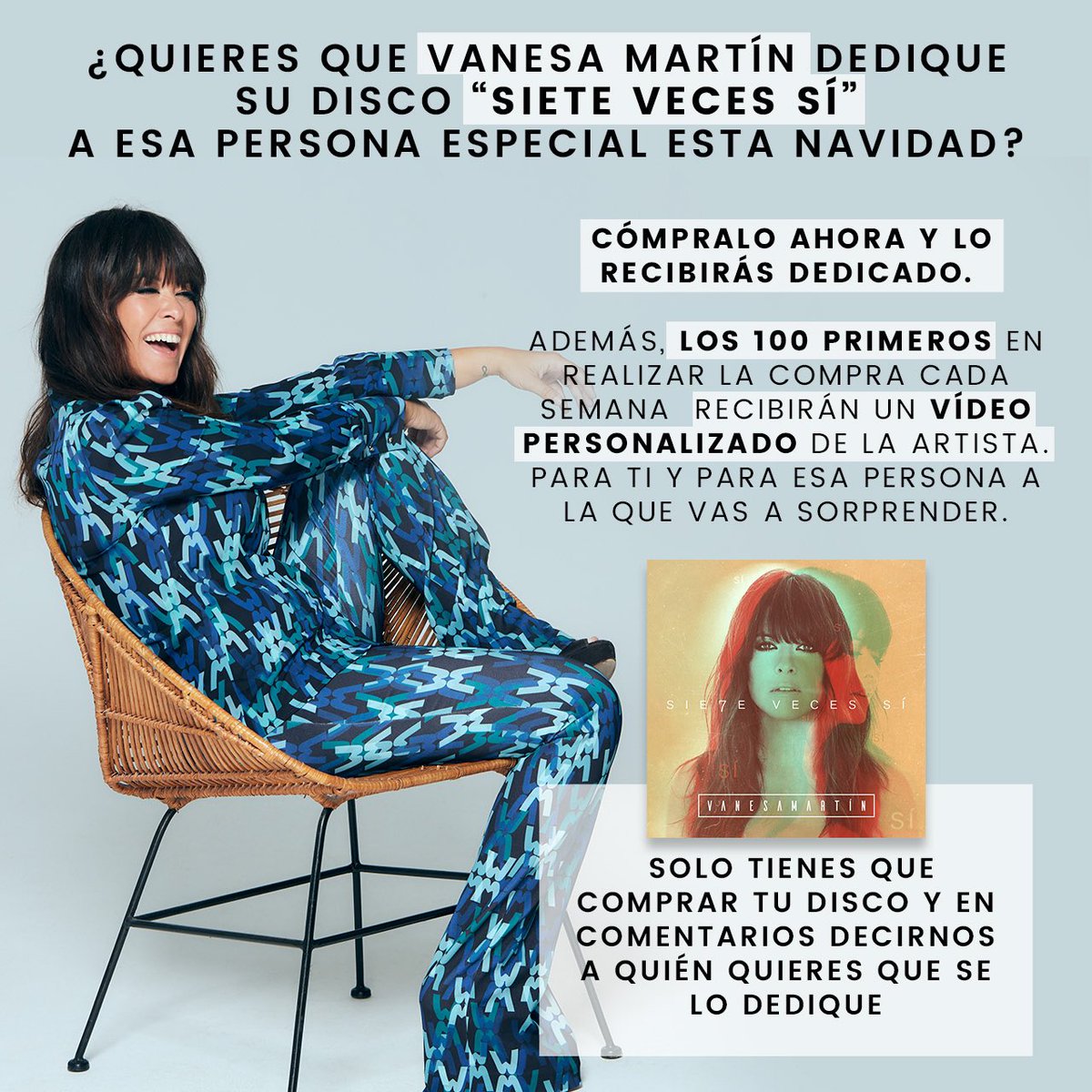 vanesamartin_'s tweet photo. Y como esta Navidad será diferente hemos preparado regalos especiales!! Estaré dedicando de manera personalizada #SieteVecesSí a todas esas personas especiales con la que queráis compartirlo 🎁... y los 100 primer@s recibirán en su móvil un video!
https://t.co/JgMWBS0xxL https://t.co/nYN6HFpiPo