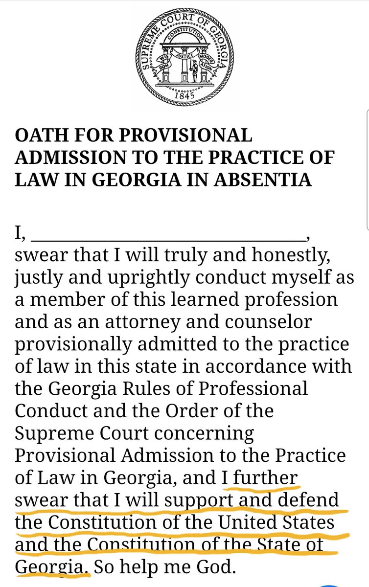 As a reminder  @elenaparent when you took your oath as a card carrying Bar member of the State of GA, you swore to support and defend the Constitution of the United States and the Constitution of GA.