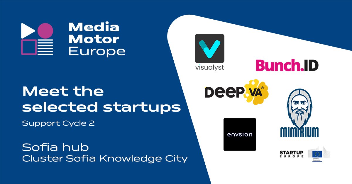 Congrats to the 21 startups selected to join #MME's 2nd support cycle! 👏 Here are the innovative companies that will join <a href="/ClusterSofia/">Cluster Sofia Knowledge City</a>: <a href="/goEnVsion/">EnVsion</a>, @Visulayst1, <a href="/mimiriumnetwork/">Mimirium Network</a>, #BunchID &amp; #DeepVA 🎬

Get to know them and their solutions: mediamotoreurope.eu/startups/