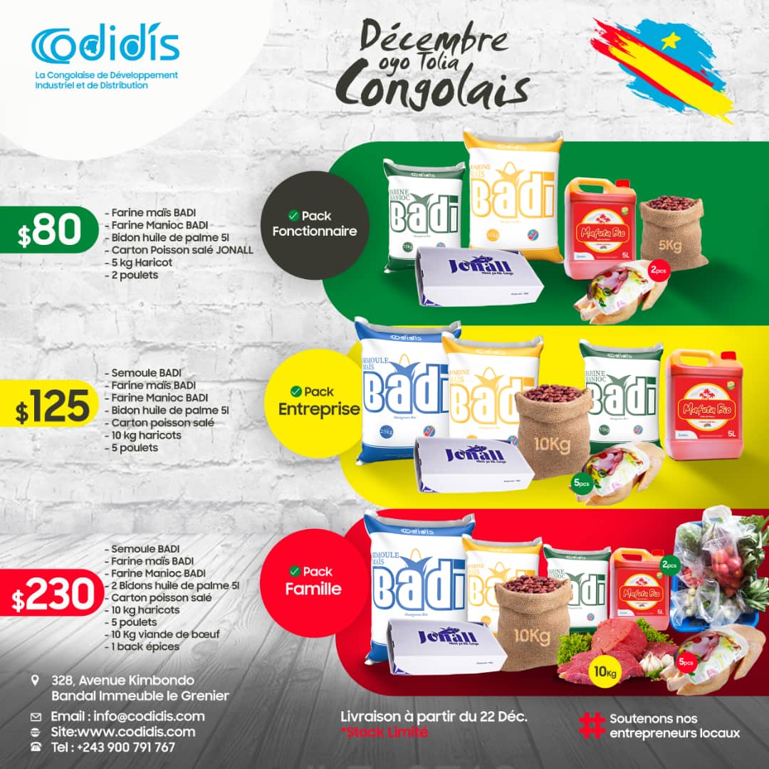 CodidisCongo's tweet photo. Bonjour la team #RDC,

Après le discours du PRO5, q nous félicitons, nous revenons vers vous avec  3 KITS 100% production locale.

Pr rappel, le Pdt et le gvnt valorisent le made in Congo. 

TOKOLIA CONGOLAIS.

Les prix sont très abordables, nous attendons ta commande in DM https://t.co/KXdyoWTrls