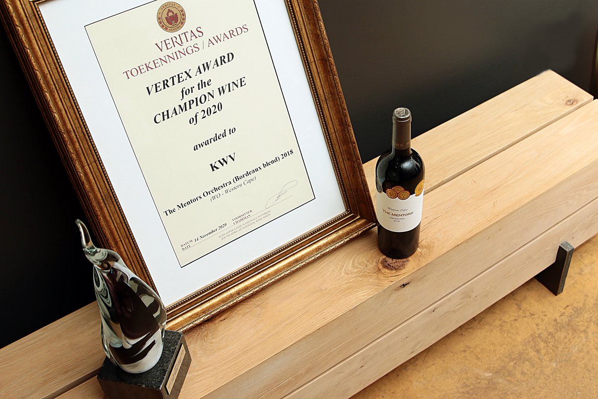 #Veritas2020 . The Veritas Vertex Award for the overall champion wine from almost 1 300 entries for Veritas this year, was won by @KWV_TheMentors Orchestra 2018, a Bordeaux style blend – read more bit.ly/33SZcEO