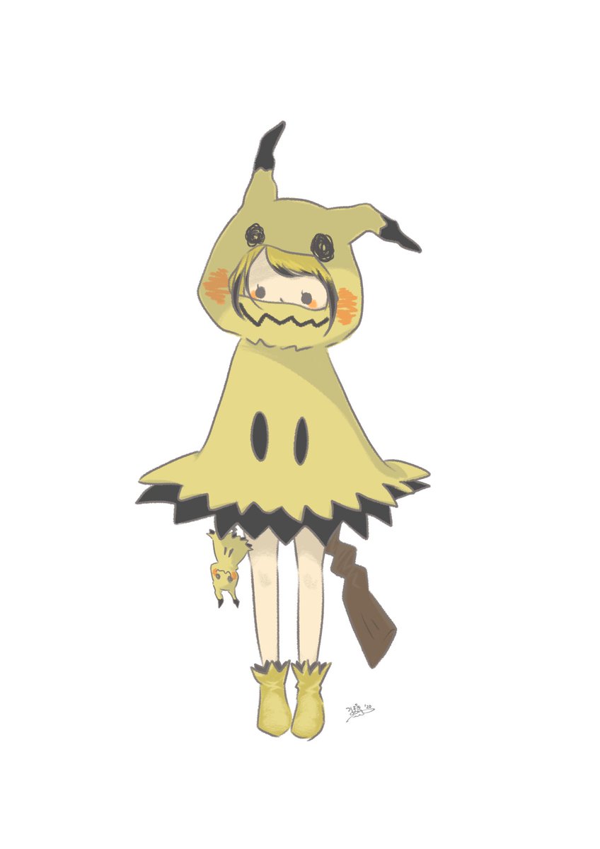 椿 芽李 Mei ミミッキュ女子 最初ピカチュウ描いてたけど ミミッキュ描きたくなって先に完成 シンプルにそのまま ミミッキュのぬいぐるみは見えてないけど手で尻尾掴んでます 笑 背景に色があった方がいいのか毎度悩む 同じ背景のは瞳の輝き有無