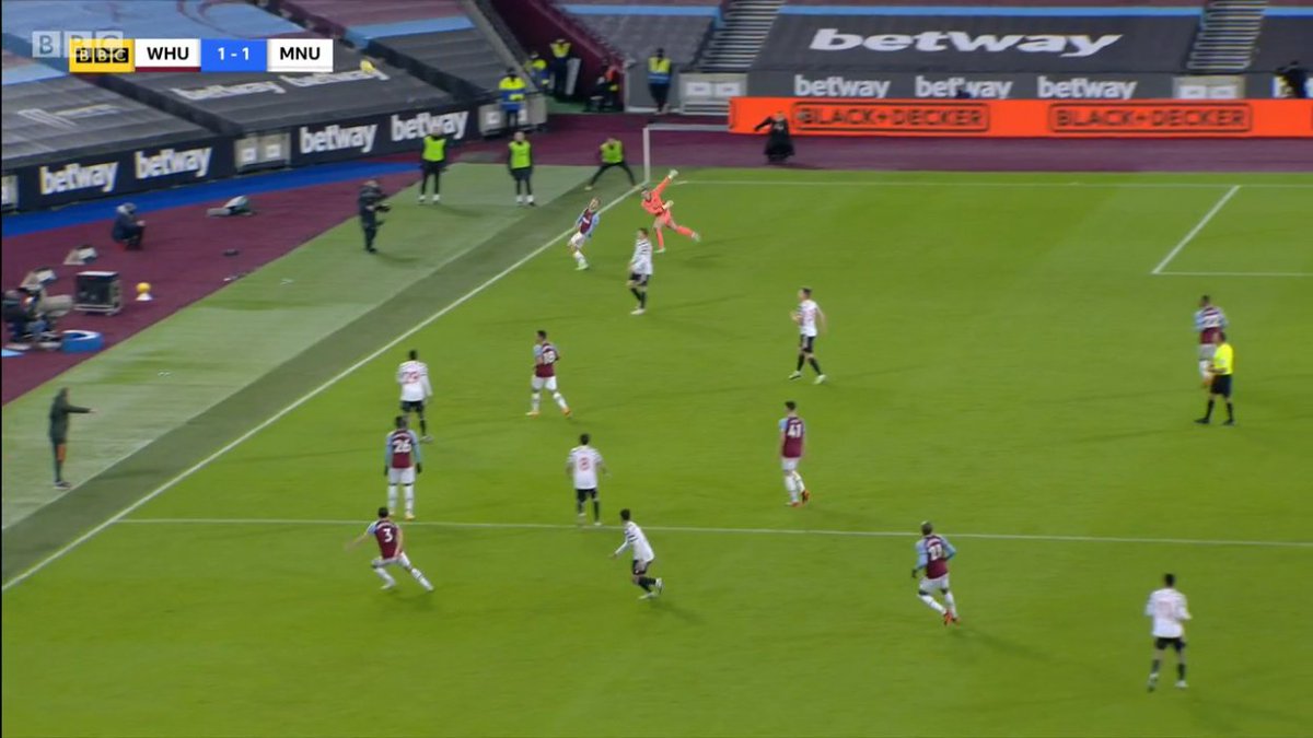 Starting with Man United's goal at West Ham. There's no way the VAR could disallow this goal. It's impossible for the VAR to say with certainly the ball has gone out from these angles. The VAR didn't "guess" it stayed in, but would have been "guessing" to say it was out.