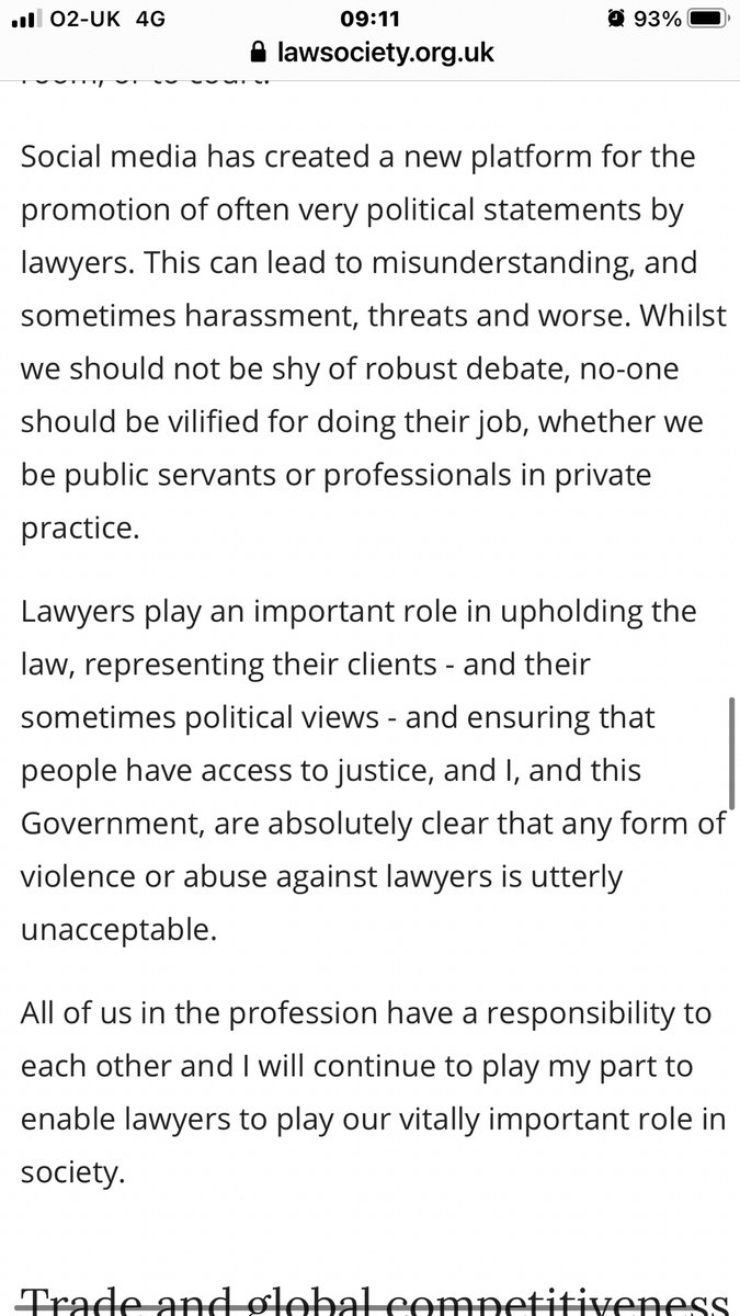 Part of my speech at the Opening of the Legal Year on 1st October is below. I have been making regular public comments about these issues. It would be a big mistake to confuse me with someone who doesn’t defend the independence of the judiciary or the legal profession.