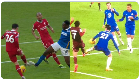 It's fine sharing freeze frames of the point of contact in each incident, but what followed wasn't the same. Welbeck "played VAR" by going down from the contact when he knew he didn't have the ball, while unfortunately Poveda continued in possession with the attack.