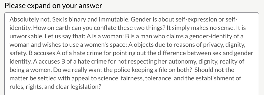 Back to sex and gender at Consultation Question 14: 'We provisionally propose a protected category of “sex or gender” rather than choosing between either “gender” or “sex” if hate crime protection were to adopt a general approach.' Do consultees agree?