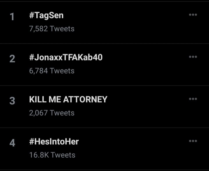 Wattpad World is dominating the trendlist @WattpadPHP as of 8:10 PM

#TagSen
#JonaxxTFAKab40 
KILL ME ATTORNEY
#HesIntoHer