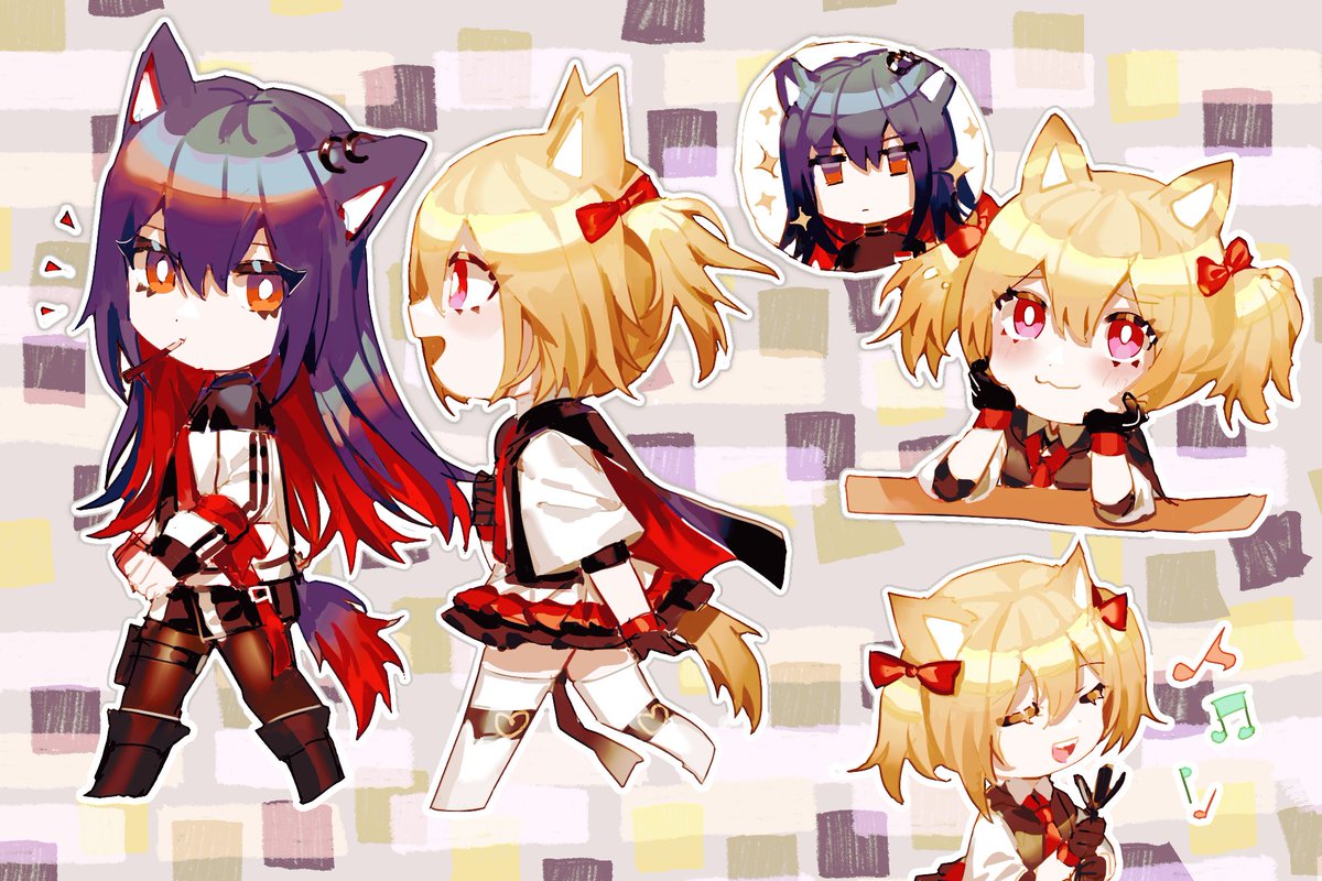 texas (arknights) animal ears wolf ears multiple girls tail 2girls wolf tail gloves  illustration images