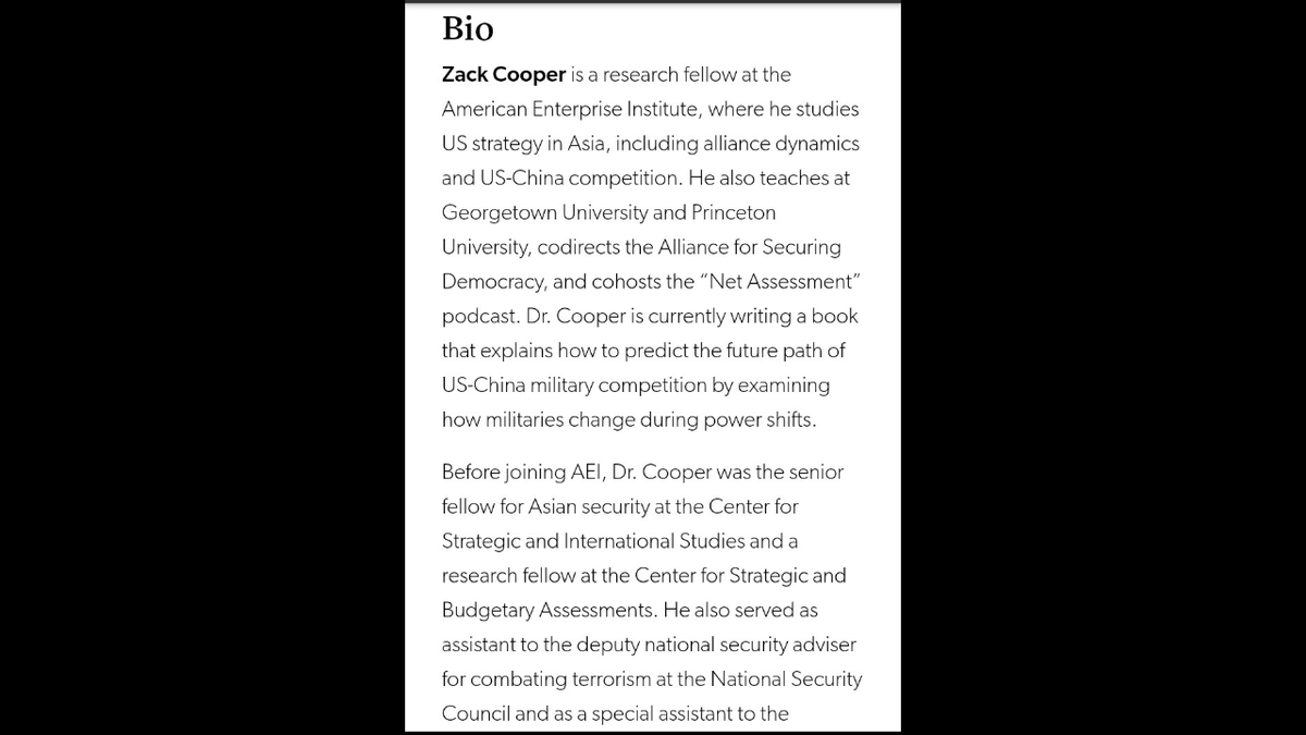 Zack Cooper is the co-director of the Alliance for Securing Democracy, he's also a research fellow at AEI...