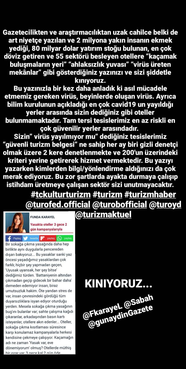Sektörümüzün tüm paydaşları olarak <a href="/FkarayeL/">Funda karayel</a> e engüclü tepki "black list" e almaktir.