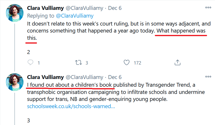 5) Vulliamy continues the thread, which Pullman has read, and explains in tweets 2 and 3: "This matter" is the publication of a certain children's book one year ago. So Pullman now knows she is talking about a book.Which book? Whose book? She doesn't say.