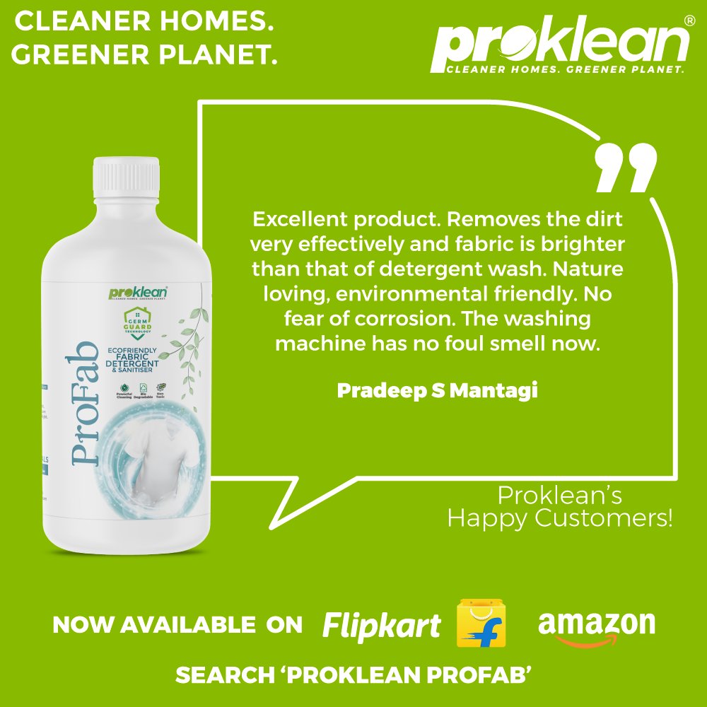 prokleantech's tweet photo. Pradeep feels that his fabric looks brighter when washed with ProFab as compared to his popular chemcal cleaner! Now you too can get the same - search for 'Proklean ProFab' on Amazon and Flipkart. #cleantech #greenfuture #sustainability #proklean #fabricdetergent https://t.co/AIibhhrpvM