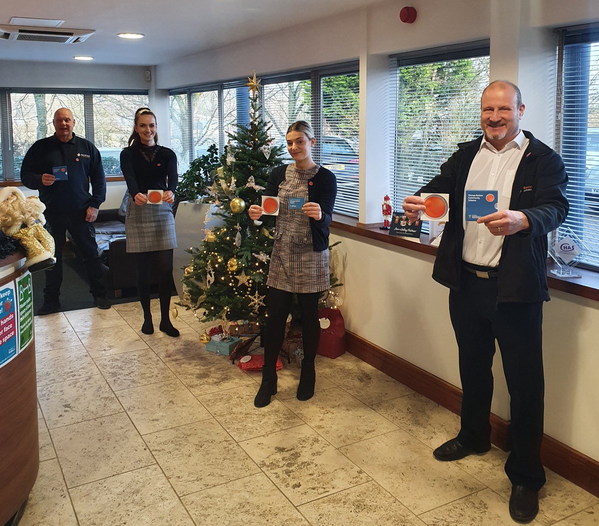 ORANGE BUTTON COMMUNITY SCHEME 🧡
At Barnfield, we take mental health seriously.  
Anthony Tate, Lisa Unthank, Meg Barnett and Dave Shaw, took part in the suicide prevention training &amp; now wear their orange badges with pride #suicideawareness every-life-matters.org.uk