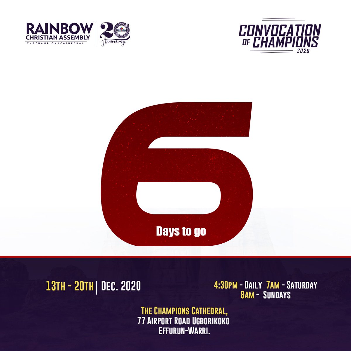 rcanigeria's tweet photo. Heaven comes down to the earth in 6 days.

#COC2020 is almost here.

Are you ready? https://t.co/MAWXroGLVX