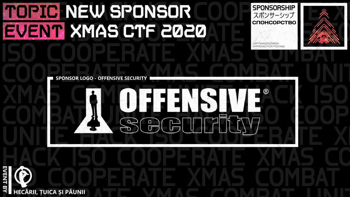 HTsPCTF's tweet photo. Dear hackers,

We are happy to inform you that @offsectraining has agreed to sponsor #XMASCTF2020 and provisioned two Penetration Testing with Kali Linux (PWK) vouchers.

Allow us to be the first to wish you good luck.

Sincerely,
The HTsP Team
https://t.co/fxwGZqHkFT https://t.co/w5IUcWuCsI