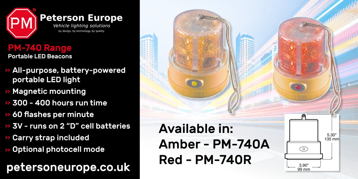 When superior quality and reliability are key requirements, look no further than the PM-740 range. For further information visit petersoneurope.co.uk

#PetersonEurope #LEDLighting #UtilityLights #AuxiliaryLights #VehicleLighting #SafetyLighting #SafetyBeacons #Reliability