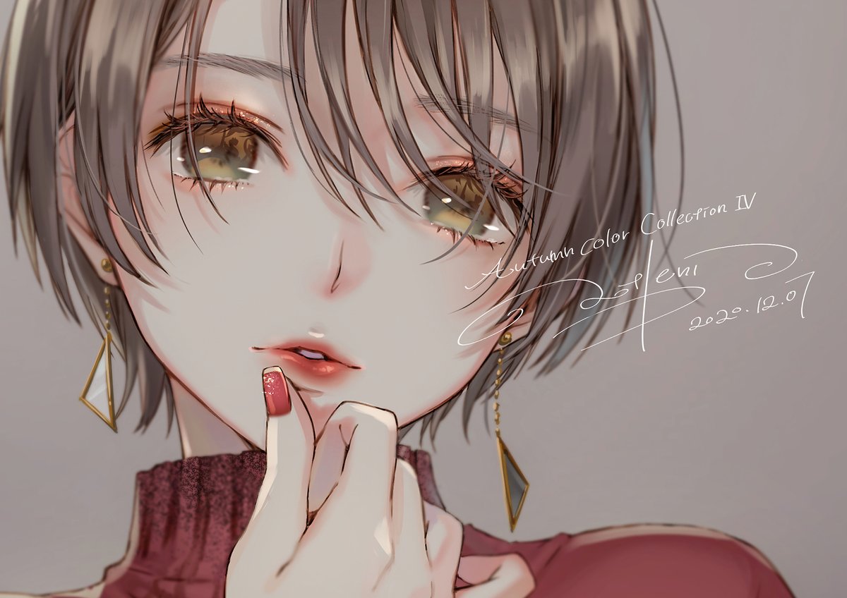 meiko (vocaloid) 1girl solo short hair earrings jewelry brown hair red nails  illustration images