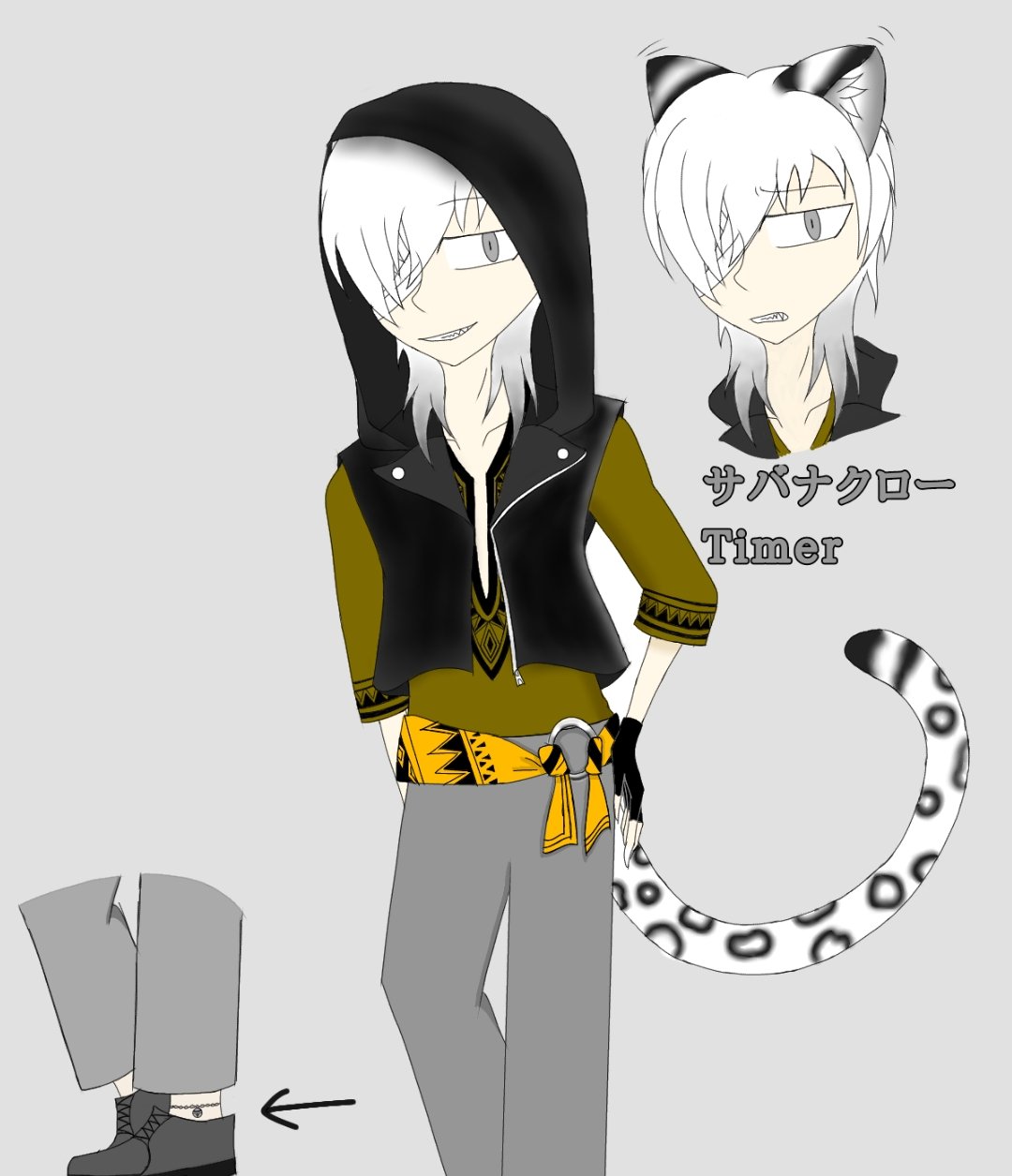 Ri フォロワーさんの一人がケモミミキャラを描いてたので ケモミミイラストをぶっこみたいと思います イラストはオリズであるtimer氏が サバナクロー寮生になったと言う 妄想です W 因みにイメージはユキヒョウで 左足首には銀製の