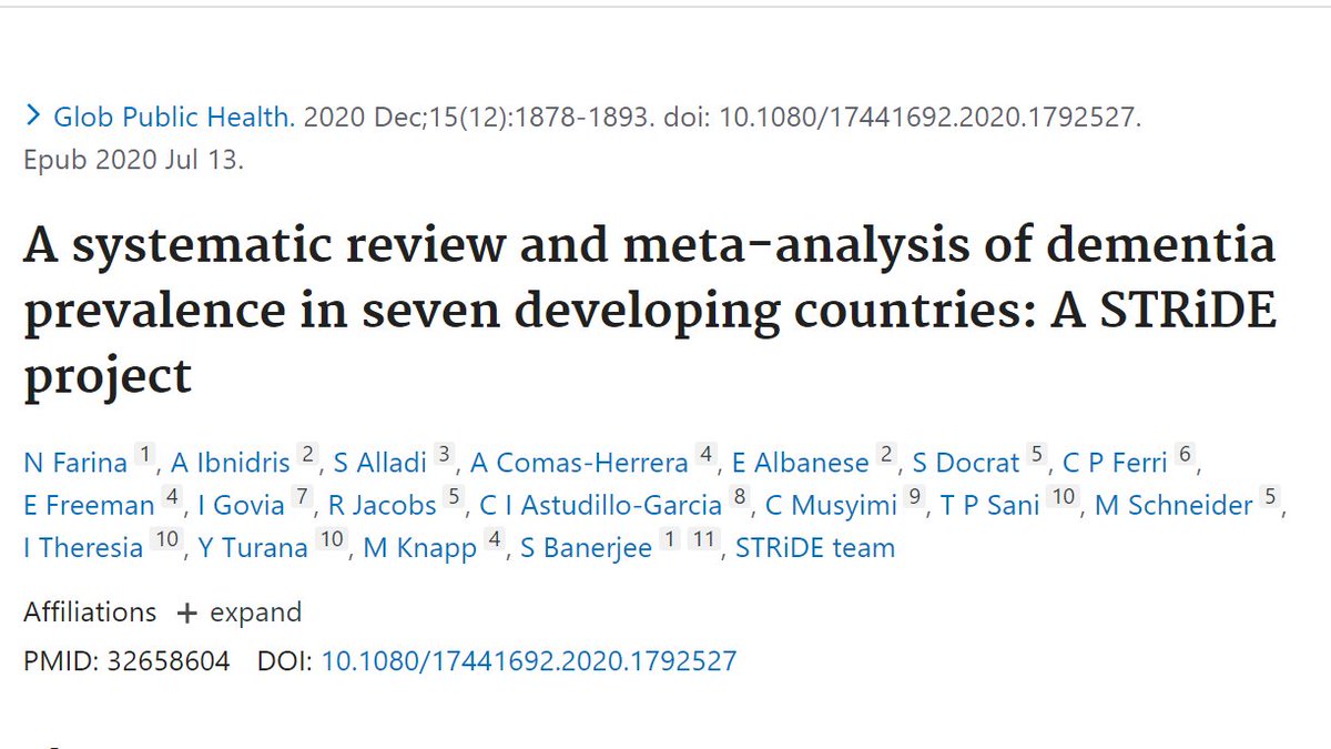 Déborah Oliveira, PhD RN (@drdebs_oliveira) on Twitter photo A systematic review and meta-analysis of dementia prevalence in seven developing countries: A STRiDE project pubmed.ncbi.nlm.nih.gov/32658604/ Well done <a href="/STRiDEDementia/">STRiDE Dementia Project</a> team <a href="/DrNFarina/">Nicolas Farina</a> <a href="/CleusaFerri/">Cleusa Ferri</a> <a href="/AdelinaCoHe/">Adelina ComasHerrera</a> <a href="/SumaiyahD/">Sumaiyah Docrat PhD</a> <a href="/Knappem/">Martin Knapp</a> <a href="/IshtarGovia/">Ishtar Govia</a> <a href="/MentalHealthDem/">Christine Musyimi</a> <a href="/TaraSani_ID/">Tara P. Sani</a> <a href="/roxannejacobsSA/">Roxanne Jacobs</a> A systematic review and meta-analysis of dementia prevalence in seven developing countries: A STRiDE project pubmed.ncbi.nlm.nih.gov/32658604/ Well done <a href="/STRiDEDementia/">STRiDE Dementia Project</a> team <a href="/DrNFarina/">Nicolas Farina</a> <a href="/CleusaFerri/">Cleusa Ferri</a> <a href="/AdelinaCoHe/">Adelina ComasHerrera</a> <a href="/SumaiyahD/">Sumaiyah Docrat PhD</a> <a href="/Knappem/">Martin Knapp</a> <a href="/IshtarGovia/">Ishtar Govia</a> <a href="/MentalHealthDem/">Christine Musyimi</a> <a href="/TaraSani_ID/">Tara P. Sani</a> <a href="/roxannejacobsSA/">Roxanne Jacobs</a>