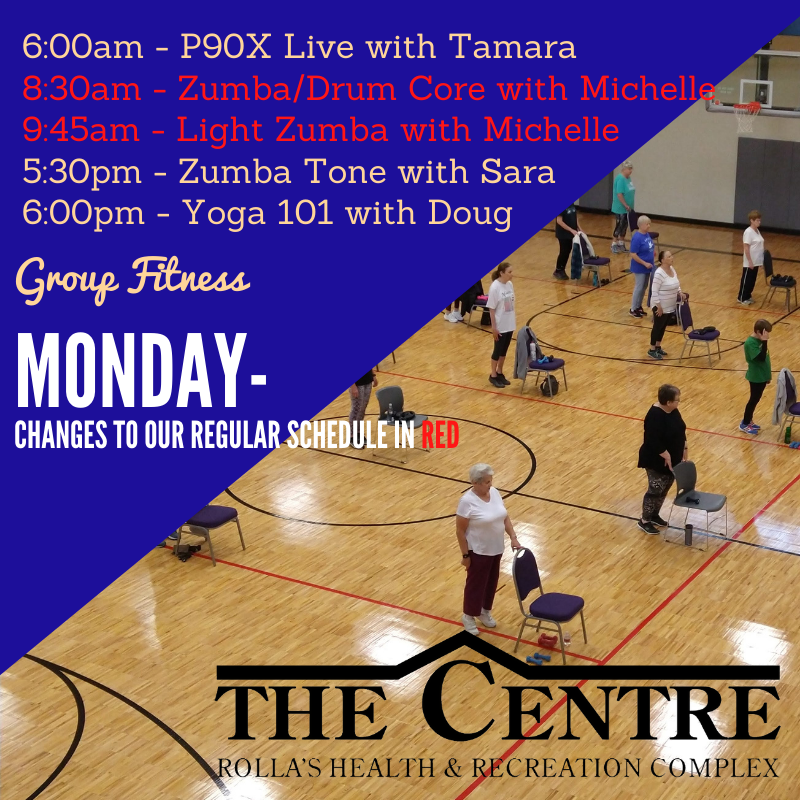 centrerolla's tweet photo. We have a change to our regular scheduled classes this week. Michelle will be teaching during Andrea's regular classes. at 8:30 AM, try a modified DrumCore and at 9:45 AM,  light Zumba class. https://t.co/as1RqrnMSu