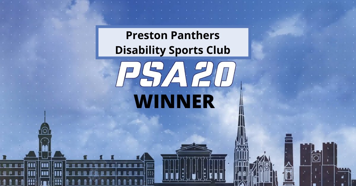 UCLanSportHS's tweet image. "Community Organisation of the Year" sponsored by @AmbulantPhysio 

🏆Preston Panthers Disability Sports Club (@PanthersDSC)

Highly commended nominees: 
⚫Preston Netball Club (@NetballPreston) 

#PSA20