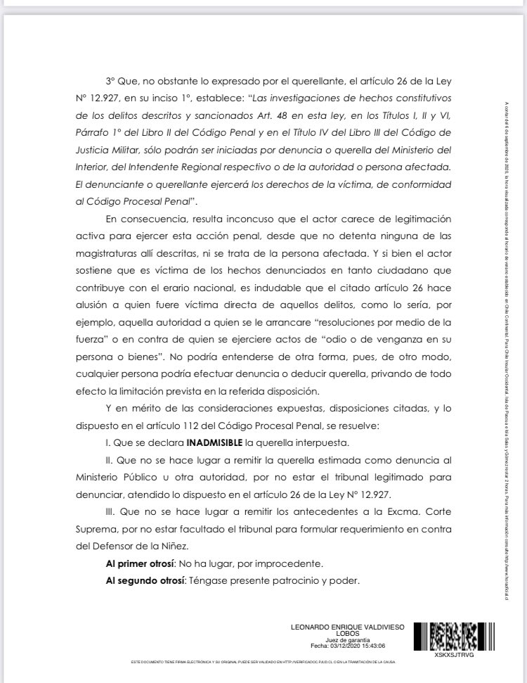cgajardop's tweet photo. Tribunal declara inadmisible querella contra Defensora de la Niñez por ley de seguridad interior del Estado. Sólo la puede interponer el ejecutivo. 
Le puso un 1 a ese abogado. A estudiar derecho de nuevo por ignorante. https://t.co/QezZRXmSlG