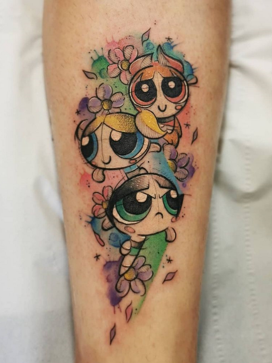 Buttercup from Powerpuff girls tattooed on the ankle