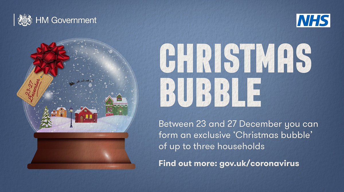The UK Government recognise that people will want to be with their friends and family over Christmas. For this reason, the government is changing some social contact restrictions for a short period of time. 
Read more on making a Christmas bubble: orlo.uk/Izlvp