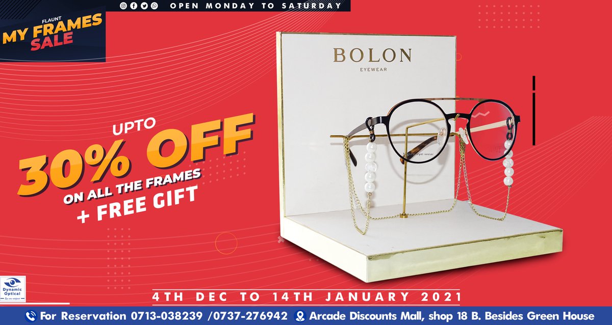_samini_'s tweet image. The good guys at @Dynamic_Optical have a 30% OFF SALE on all frames this month plus a FREE GIFT with every purchase? Call 0713038239 &amp;amp; 0737276942 or visit Arcade Discounts Mall. Shop 18B besides Green House on Ngong Road and get hooked man