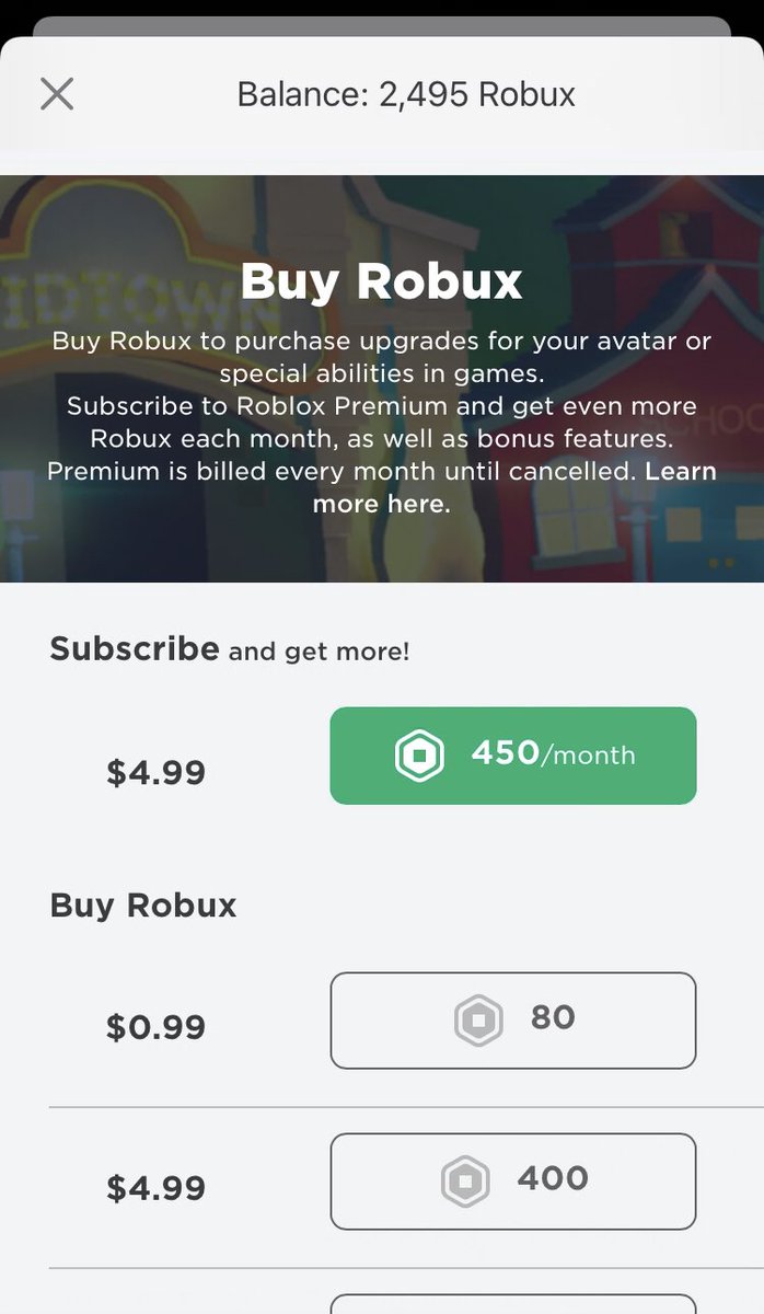 Balance: Robux Buy Robux Buy Robux to purchase upgrades for your