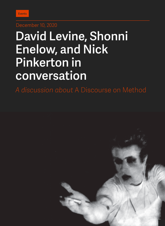Thursday, Dec. 10 at 7 pm, join n+1 contributor David Levine and co-author Shonni Enelow for a conversation about their new book, A Discourse on Method (53rd State Press, 2020). 

Register for the virtual event here: zoom.us/webinar/regist…